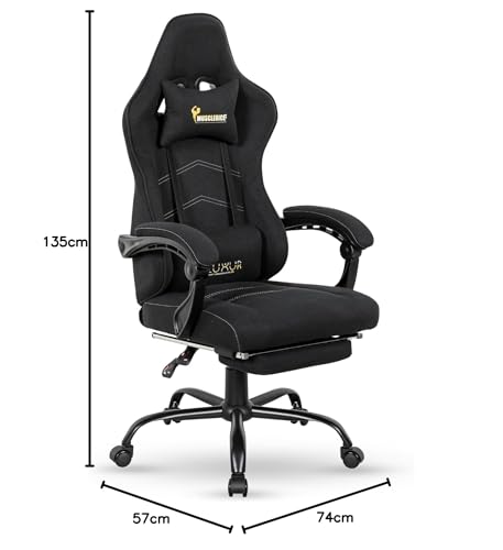 Image of Dr Luxur Musclerice Fabric Gaming Office Chair Ergonomic Lumbar Support, High Back Chair, Swivel Chair with Footrest, Removable Neck, Linkage Arm Rest (Musclerice Fabric)