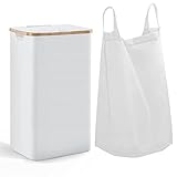 100L Large Laundry Hamper with Lid and Liner Bag, 27.6' Tall Laundry Basket with Handle, Waterproof and Collapsible Cloth Hamper for Bedroom and Bathroom, White