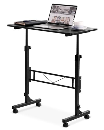 Amztabler Small Standing Desk Adjustable Height, Mobile Stand Up Desk with Wheels, 32 Inch Portable Rolling Desks for Walking Pad Treadmill Black
