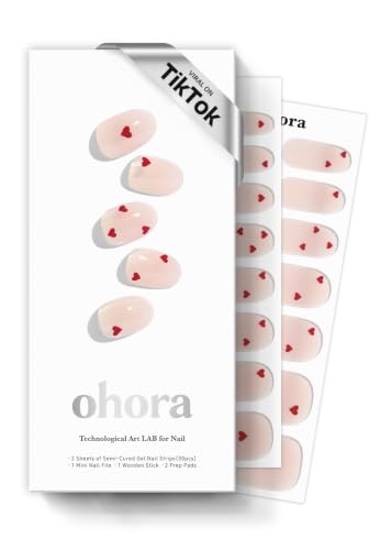 ohora Semi Cured Gel Nail Strips (N Mini Heart) - Salon-Quality Valentines Nails, Works with Any Lamps, Long Lasting, Easy to Apply &amp; Remove, Chip Resistant