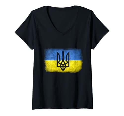 Mujer Bandera de Ucrania Bandera de Arte de Ucrania Orar por Ucrania Ucranianos Camiseta Cuello V