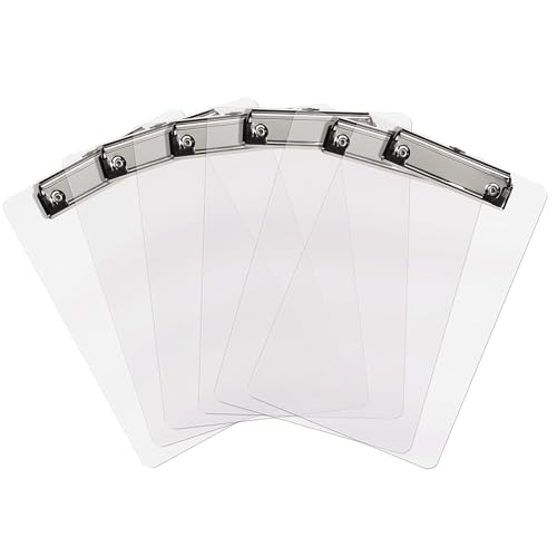 Plastic Small Clipboard, Clear A5 Memo Size Clip Board for Students, Kid, Women, Home, Low Profile Clip, Mini Size 6 x 9 in, Office Supplies & School Supplies(Pack of 6)