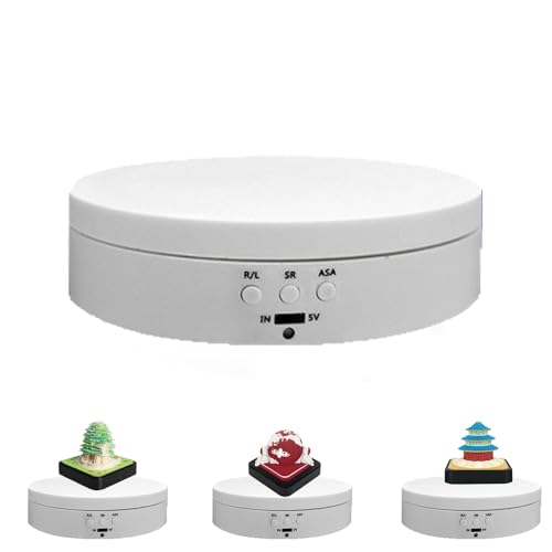 360degree Fully Automatic Silent Rotating Display Table,White(1pcs,5.43 * 1.37Inch), Electronic Turntable with USB Charging Port, Suitable for, Photography Products, Watches/Cups. (Excluding Battery)