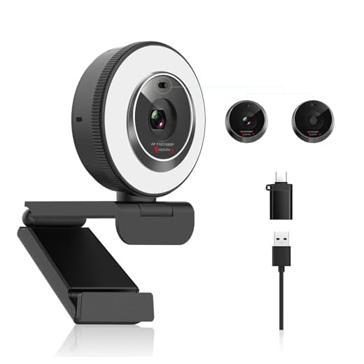 Angetube 1080P USB Webcam with Ring Light Autofocus & Microphone for PC Mac