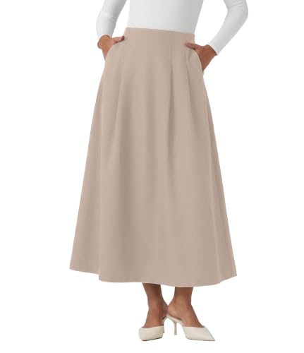 Image of REORIA Women's Maxi Skirts Ladies Casual High Waisted Midi Skirt Beige L