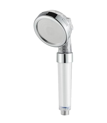 Moons Filtered Shower Head with 3 Replacement Filters for Home Use Mineral Filtration Stones Beads for Dry Skin & Damage Hair - 3 Spray Settings High Pressure Spa Showering Experience