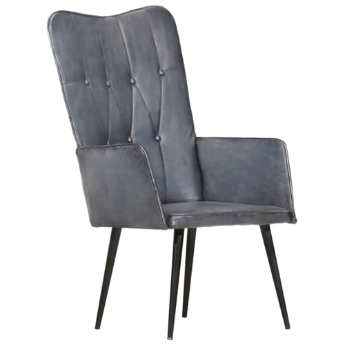 Vopese Sillón orejero de Cuero auténtico Gris canelaSilla de Escritorio Ergonómica Silla de Estudio, Silla Giratoria para Estudio, Dormitorio Cuero auténtico