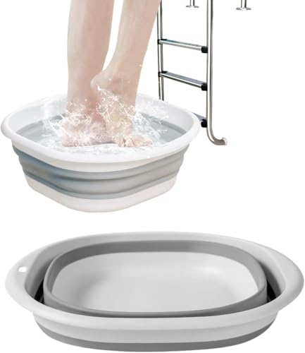 Collapsible Wash Basin Plastic+TPR Buckets Portable and Space Saving Multi-Function Use Large and High Capacity (Large Gray White)