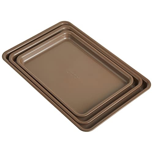 Anolon Gourmet Nonstick Bakeware Set with Nonstick Cookie Sheets / Baking Sheets – 3 Piece, Bronze Brown