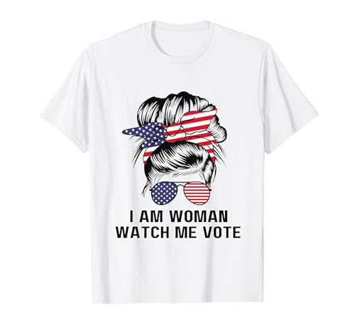 I Am Woman Watch-Me Vote 2024 Bandera estadounidense fuerte para mujer Camiseta