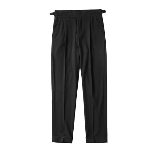 DGHM-JLMY Men Fold Pleated Crop Suit Pants Casual Comfortable High Waist Trousers Work Office Business Trousers with Pockets