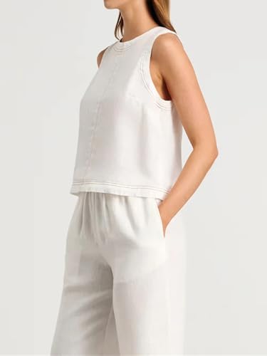 Women's Cotton Linen Vest Pants Set Wide Leg Long Pants Sleeveless Top Casual Suit4