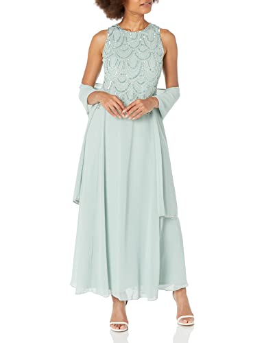 Image of J Kara Womens Plus Size Sleeveless Beaded Pop Over Long Dress with Scarf