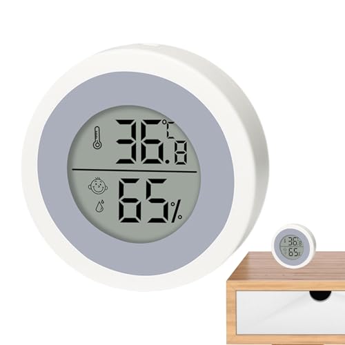 湿度計室内湿度 - クリア液晶ディスプレイ湿度モニター ラウンド,ポータブル湿度計、温室、庭、ミニデジタル湿度計屋内ミニ笑顔電子温湿度計リビングルーム、オフィス、ベビールームに適した家庭用円形LCD温湿度測定器地下室用の長期持続温度センサー