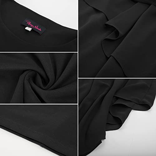 Hanna Nikole Womens Chiffon Ruffle Flattering Dree With Cape Sleeve Bodycon Party Pencil Dress Xl Black #TOP5