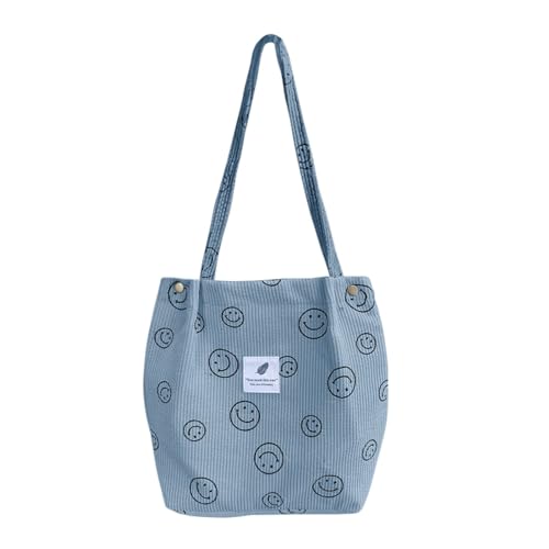 Bolsa feminina de veludo cotelê - Bolsa de ombro minimalista elegante com alças duplas, bolsa de lona espaçosa para viagens e uso diário, Azul