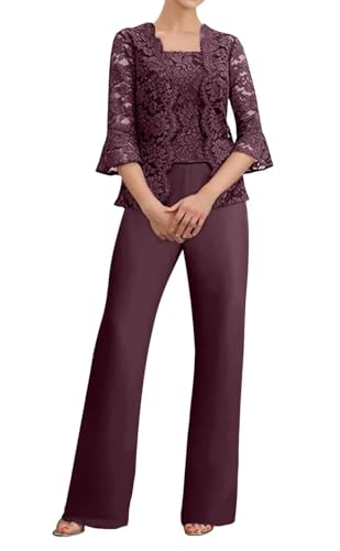 3 Piece Mother of The Bride Pant Suits for Wedding Women's Pantsuits Lace Grandmother of The Bride Pant Suits