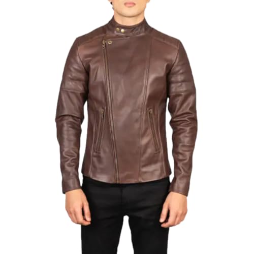 Premium Suede Leather Motorcycle Jacket, Brown, Classic Biker Style with Multiple Zippers, Asymmetrical Design3