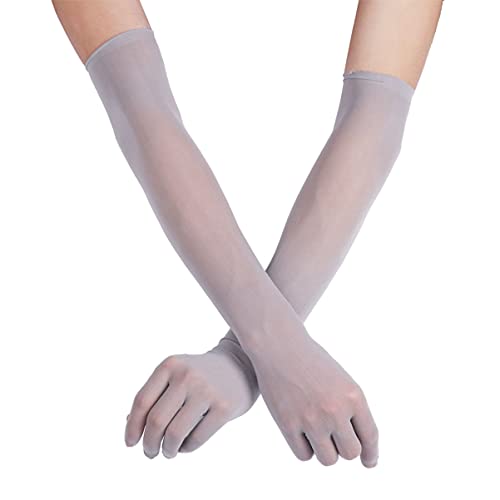 CHICTRY Damen Transparent Handschuhe Stulpenärmel Ultra Dünn Mesh Dessous Handschuhe Uv-shutz Ellenbogen Strümpfe Für Hochzeit Party Abend Grau...