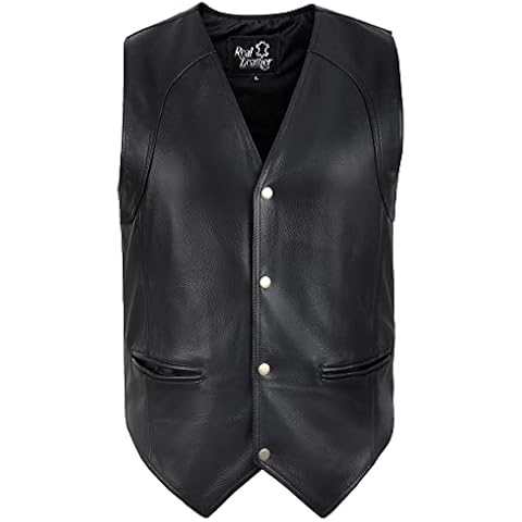 Mens Genuine Real Leather Bikers Club Style Vest Collarless Full Grain Leather (XL) Cover