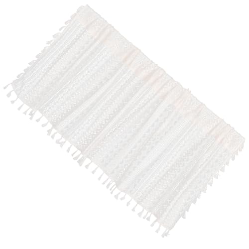BIUDECO Cenefa de Encaje Rústica Corta para Ventanas de Cocina y Salón Cortina Translúcida con Diseño Hueco y Borlas para Puertas y Armarios Estilo Bohemio Multifuncional