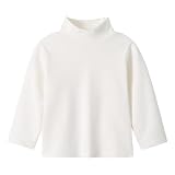 [Volunboy] 子供服 長袖tシャツ キッズ 綿 タートルネック カットソー トップス インナー ハイネック 無地 ボーダー ストレッチ 男の子 女の子 秋 冬 春 90-140cm (ホワイト(無地),100)