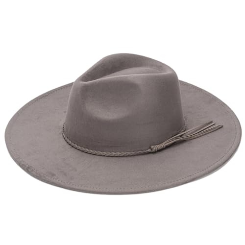 Flat Brim Fedora Hats for Women Men Big Wide Brim Felt Suede Panama Hat Western Rancher Hat