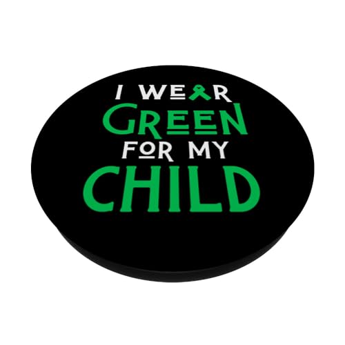 I Wear Green For My Child Liver Brain Cancer Cerebral Palsy PopSockets Swappable PopGrip, Black - Image 2