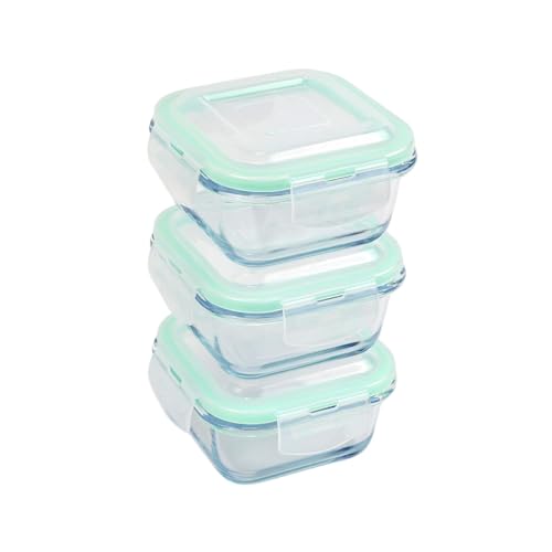 Image of Signoraware Lock N Store Borosilicate Glass Square Container | Airtight & Leakproof | Stain Resistant | Microwave Safe | Ideal for kitchen Storage and lunch packing (800mlx3| Setof3 | Clear)