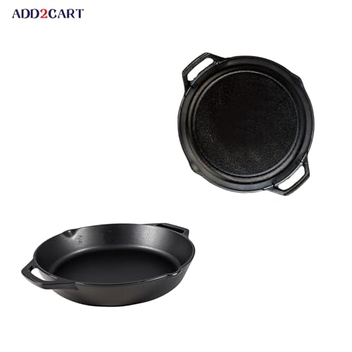 Image of Add2Cart Pre Seasoned Cast Iron Skillet | Fry Pan | Iron Pan | Cast Iron Cookware| Cast Iron Frying Pan with 2 Side Handles | Gas and Induction Compatible, 10inch, Black
