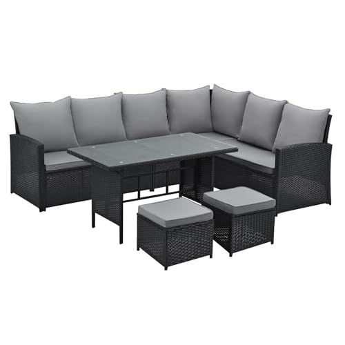 SVITA Monroe Garten-Lounge Set Polyrattan Lounge-Möbel Sitzgruppe Schwarz