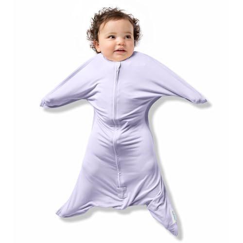 Image of SleepingBaby Bamboo Zipadee-Zip Transition Swaddle - EverSoft Starfish Design Breathable Wearable Blanket with Two-Way Zipper, X-Small (3-6 months), Lilac
