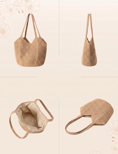 Image of Beach Bags for Women with Zipper, Large Straw Bag Woven Tote Bag Straw Shoulder Bag for Summer Vocation