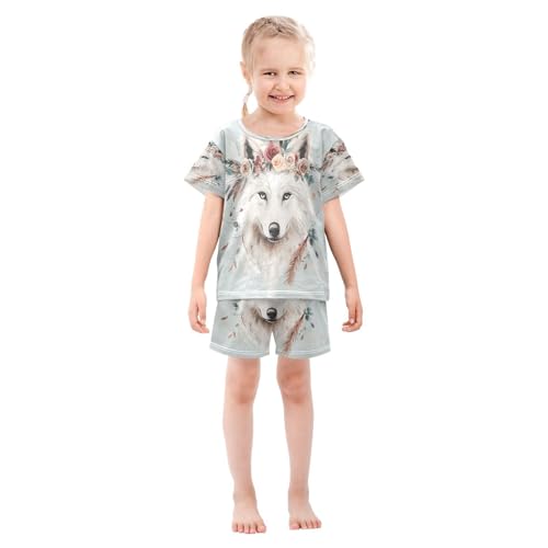 senya Short Sleeve Pajamas Sets Summer Cotton Sleepwear White Wolf Feather Rose Wreath3