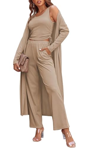 Image of Ladies 3 Piece Long Sleeve Soft Set Hide Belly Fat Formal Sweatsuit Open Front Casual Cardigan