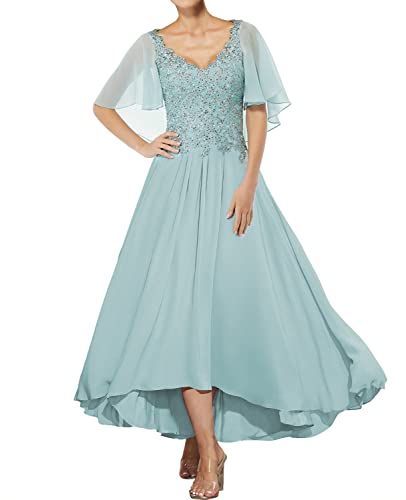 Mother Of The Bride Dresses Lace Wedding Guest Dresses For Women Chiffon Tea Length Mothers Dress Beading Sequins Blush #TOP1