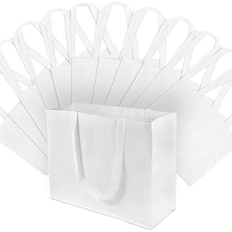 ZENPAC 12 Pack Large Size 16x6x12 Reusable White Gift Bags with Handles, Cloth Fabric Boutique Shopping Bags for Small Business, Retail, Gift Wrap, Wedding, Party Goodie & Favor Bags, Bulk Tote Bags Cover