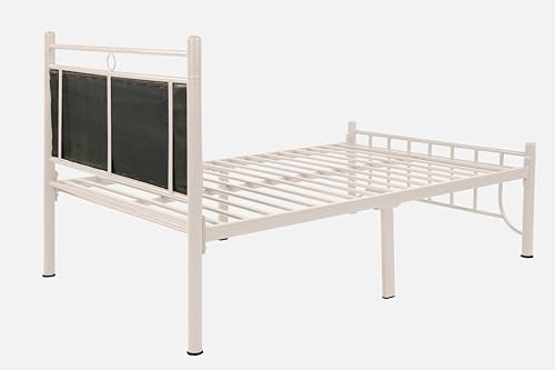 Image of Zuno Metal Extra Single Size Bed Without Storage | Wrought Iron Single Bed with Headboard & Footboard| Sturdy Powder Coated Platform Cot for Bedroom (Zuno Ivory)