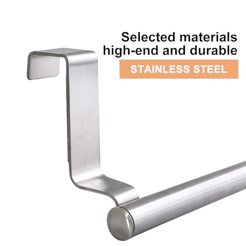 Image of Mziart Over The Door Towel Rack for Bathroom Kitchen, 14 Inch Brushed Stainless Steel Over Cabinet Towel Bar with Hooks, Cupboard Towel Holder, Space-Saving Towel Hanger, Silver