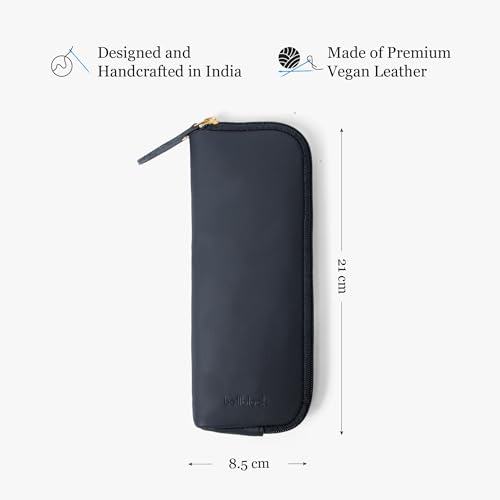 Image of Bellblock Premium Stationery Case & Pencil Pouch | Aesthetic Pencil Case for School /Office | Sleek Portable Pen Organizer | Compact Pen Pouch | Vegan Leather (Black)