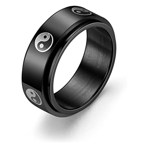 LAFATINA 8MM Yin Yang Fidget Ring for Men Women Stainless Steel Taichi Balance Mantra Spinner Rings Cover
