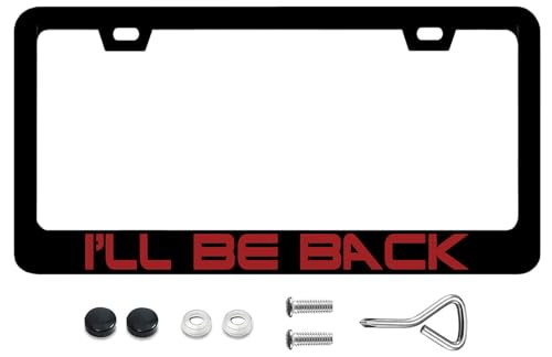 License Plate Frames I'll Be Back Metal License Plate Frame with Screws Funny License Plate Cover Holder 6.3 X 12.3 inch for Car Decoration for Women Men LICEPLAME