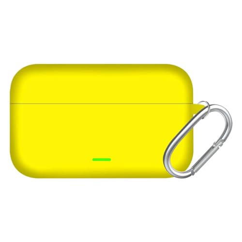 Image of Aniex Silicone Case Cover for realme Buds T500 Pro, Shockproof, Anti-Slip, Dustproof, Scratch Resistant, with Carabiner Hook, Full Body Protection (New Yellow)