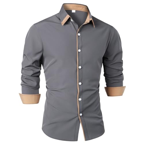 Hemd mit Kontrastkragen für Herren, intelligent, lässig, Hemden für Herren, UK-Umlegekragen, Business-Hemden, langärmelig, elegant, lässig, Revers, einfarbig, formelle Hemden, Büro, Arbeit, Hemd mit Kontrastkragen für Herren, intelligent, lässig, Hemden für Herren, UK-Umlegekragen, Business-Hemden, langärmelig, elegant, lässig, Revers, einfarbig, formelle Hemden, Büro, Arbeit,