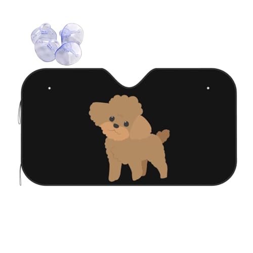 車用サンシェード かわいい トイプードル 犬 萌え アニメキャラクター フロントサンシェード 日除け 軽自動車 吸盤 UVカット 車窓日よけ 紫外線カット 日焼け防止 簡単取り付け 車用品 プレゼント 140×76cm