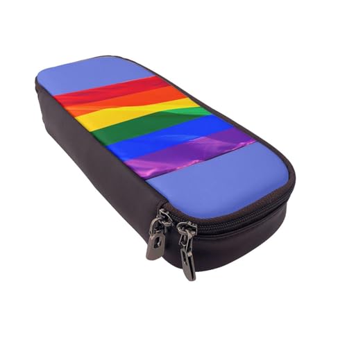 LRHCNZDCP Trousse à crayons en cuir avec motif drapeau arc-en-ciel pour l'école, le bureau, l'université, pour adultes, garçons et filles, Drapeau...