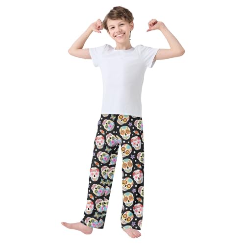 Skull Butterfly Love Boys Long Pants Soft Trousers Elastic Waist Kids Lounge Bottoms with Pockets S-XL2