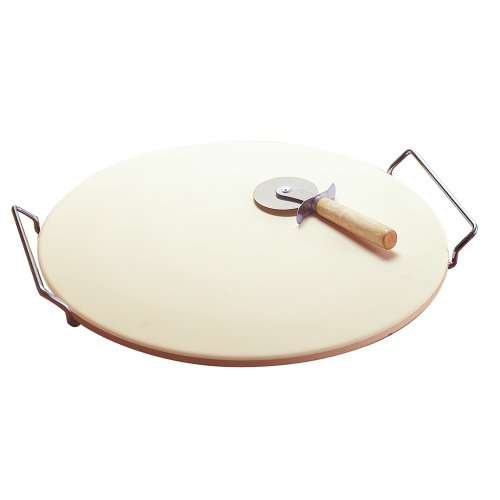 GoodCook Oven to Table Ceramic Stoneware Pizza Stone with Metal Rack, 14.75', White