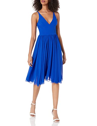 Dress the Population Alicia-Abito Midi Svasato Senza Maniche Vestito, Blu Elettrico, L Donna