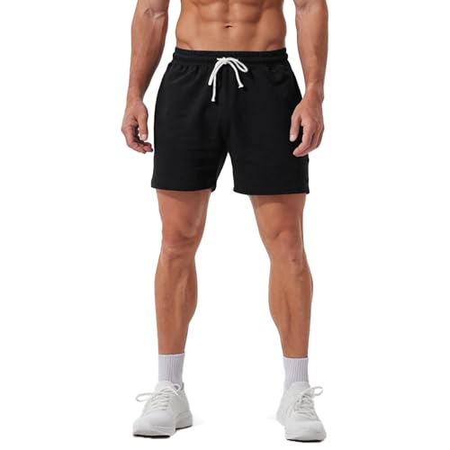 Jeixopu Mens Athletic Gym Shorts 5" Cotton Jogger Workout Casual Lounge Sweat Shorts with Pockets (Black-L) - image 7